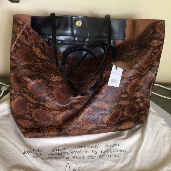 Joie Women’s Sunday Leather Tote Mahogany Rustic Snake - Picture 1 of 10